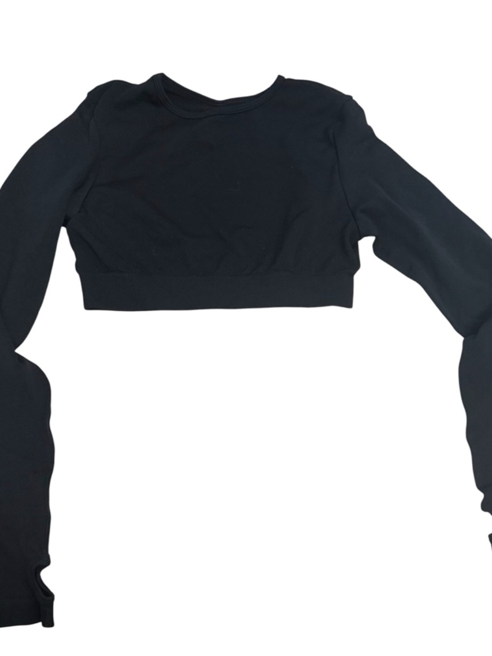 Women's Black Long-Sleeve Cropped Crew Top